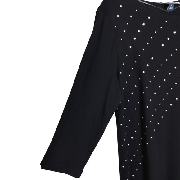 4449)Karen Scott Sport Deep Black 3/4 Sleeve Studded Boat Neck Plus Dress 1X - Picture 2 of 9